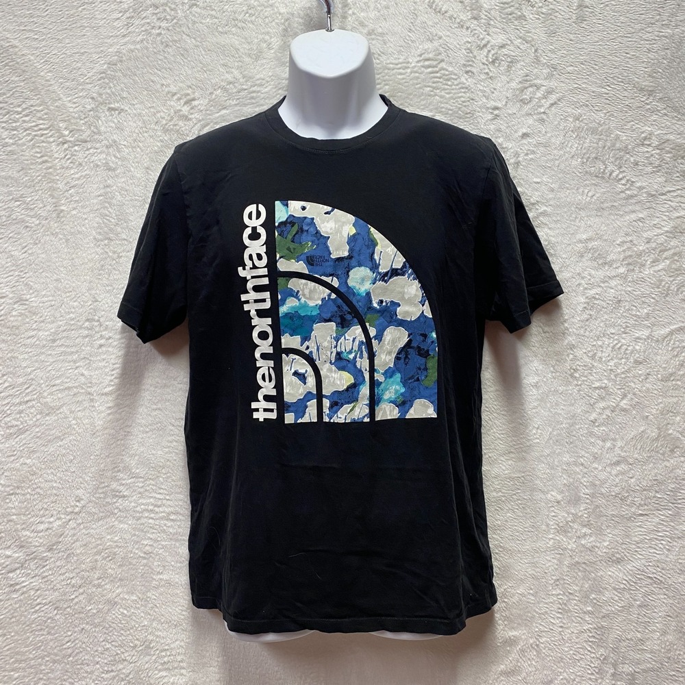 The North Face Black Graphic T-Shirt Mens Medium Large Front Logo Outdoors Crew